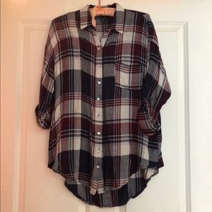 Cute flannel print, button-up blouse